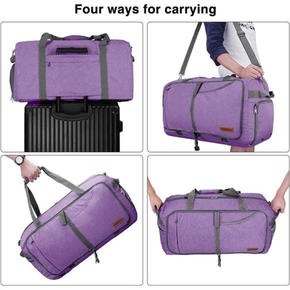FOLDABLE Weekender Bag with Shoes Compartment Lavender Purple - Picture 6 of 6
